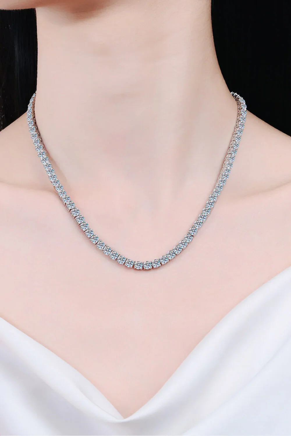 Minimalist Moissanite Necklace, Rhodium Plated Silver Velanci
