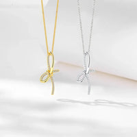 Minimalist Zircon Bow Pendant Necklace - Sterling Silver Velanci