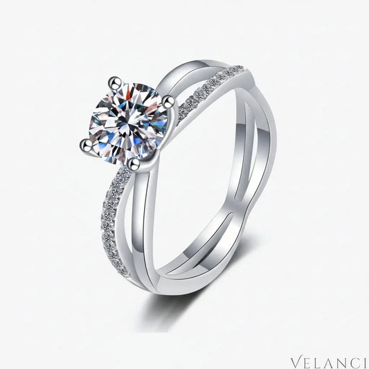 1 Carat Moissanite Ring Giulia - Crisscross Split Shank Women's Ring Velanci
