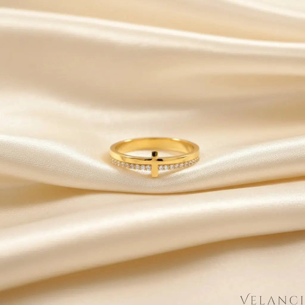 Sterling Silver Cross Ring Alessia - 18K Gold-Plated Velanci