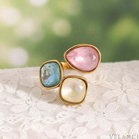 Triple Rhinestone Ring Alessia - Sparkling Bypass Design Women's Ring Velanci