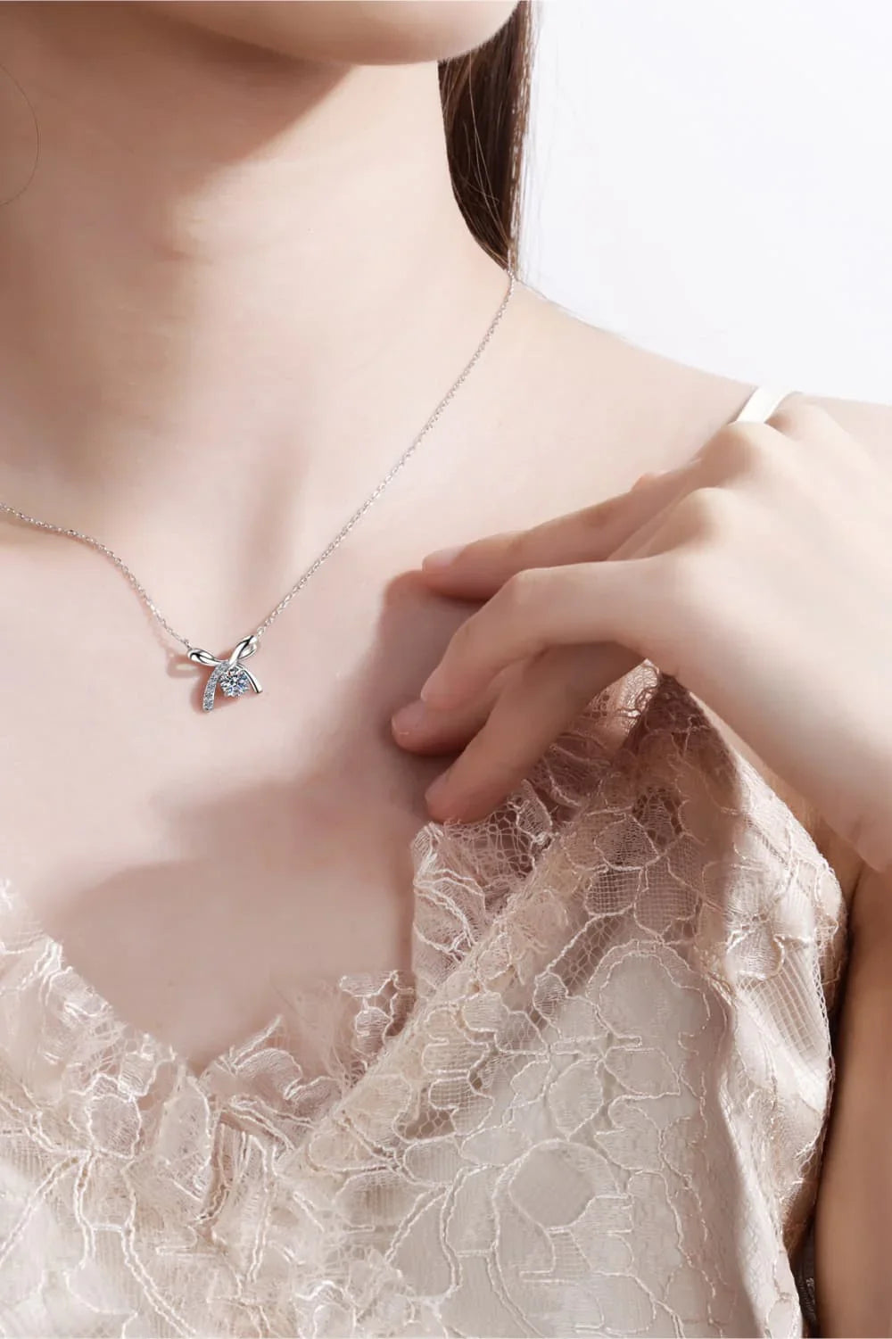 Rhodium-Plated Moissanite Sterling Necklace - Timeless Shine Velanci