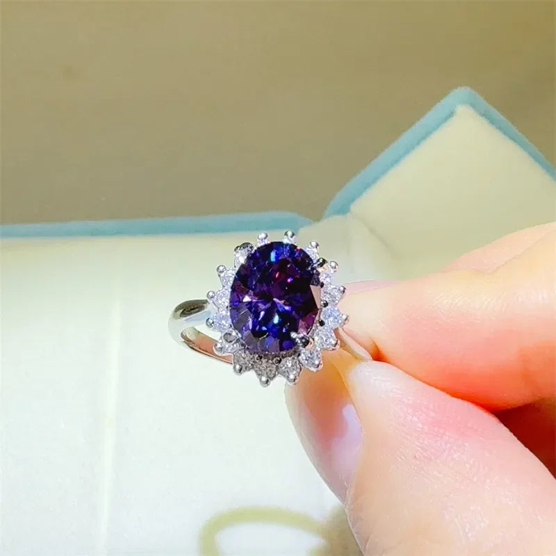 2 Carat Sterling Silver Oval Moissanite Ring Fiorella - Halo Women's Ring Velanci