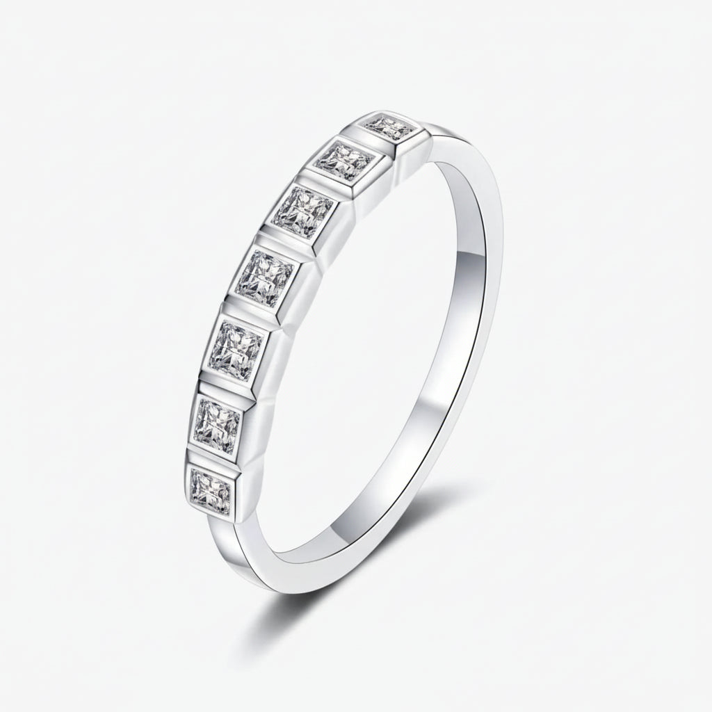Moissanite Rhodium-Plated Half-Eternity Ring Mia - Gleam Women's Ring Velanci