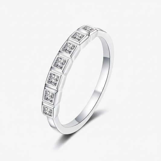 Moissanite Rhodium-Plated Half-Eternity Ring Mia - Gleam Women's Ring Velanci