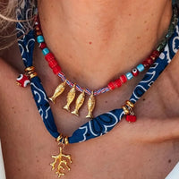 Coral And Fish Pendant Necklace - Gold Plated Coastal Charm Velanci