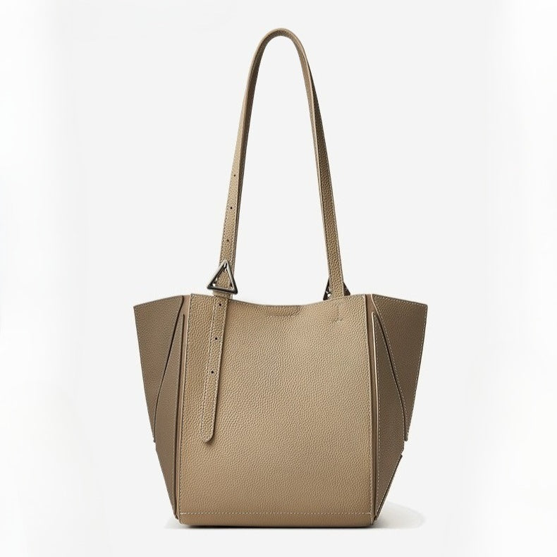 Elegant Camel Textured Leather Shoulder Tote
