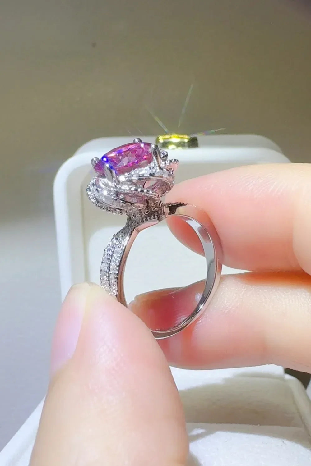 Ring Alessia - 2 Carat Moissanite Floral Halo Silver Women's Ring Velanci