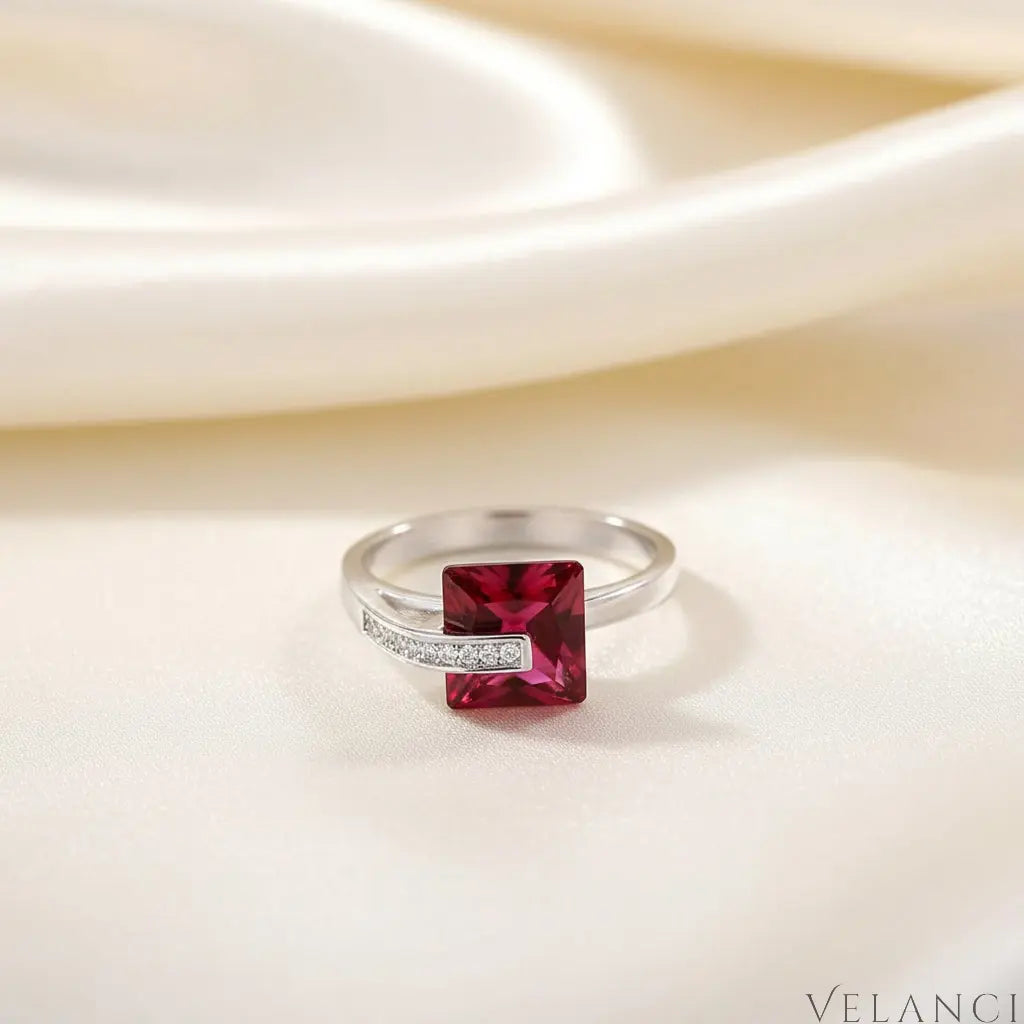 Platinum-Plated Square Ring Bianca - Bold Red Zircon Velanci