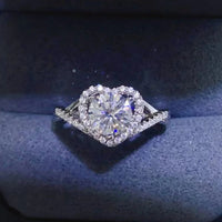 Moissanite Heart Ring Isabella - 1Ct Sterling Silver Halo Women's Ring Velanci