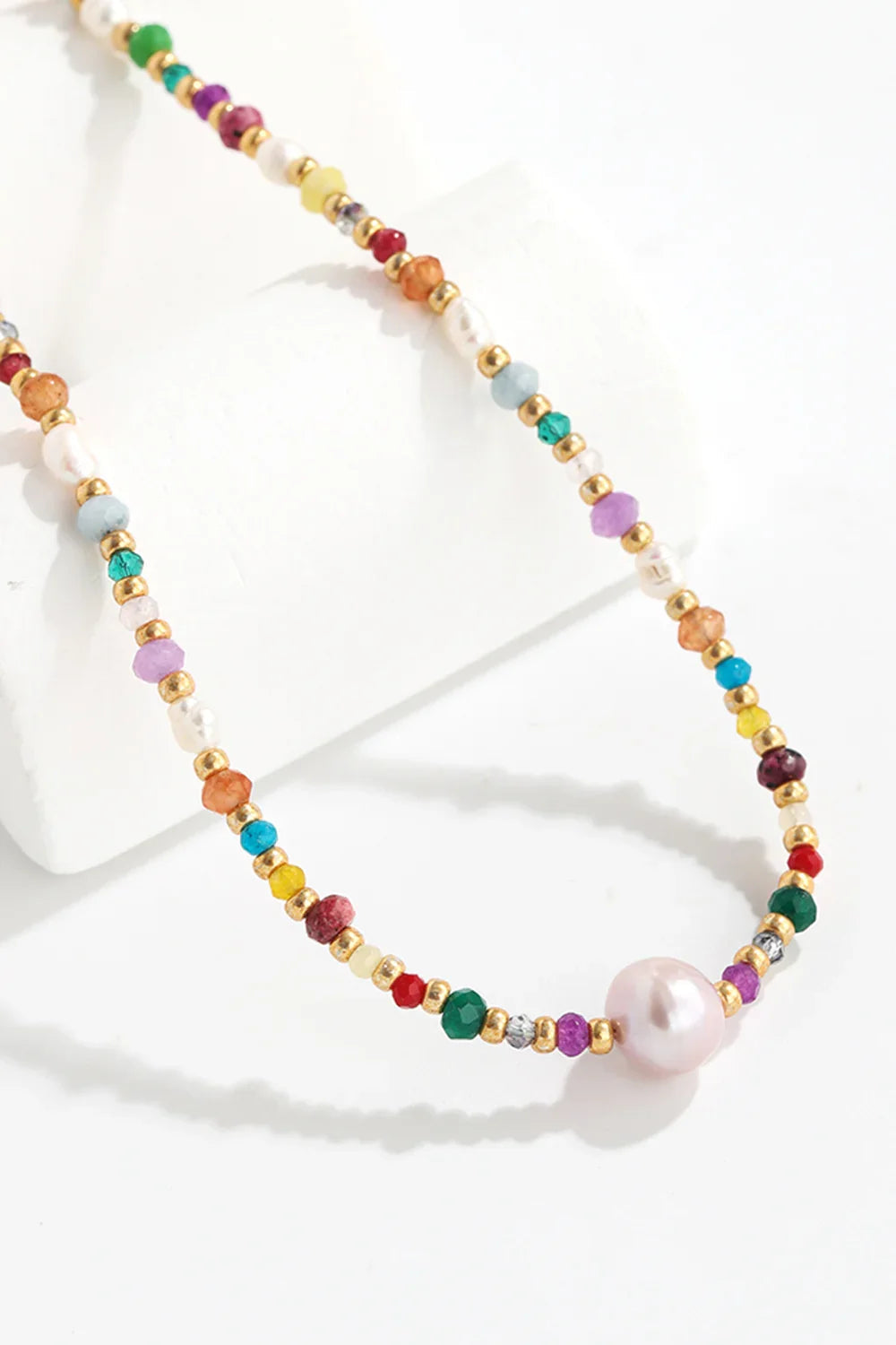 Coastal Bead Necklace - Multicolor Beads, Pearls, Crystals Velanci