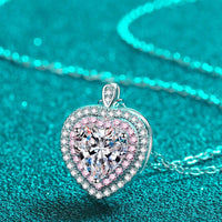 Sterling Silver 1ct Moissanite Heart Pendant Necklace - Halo Velanci