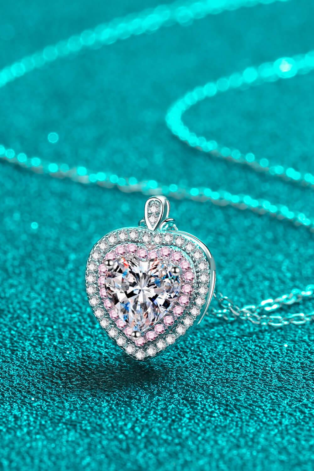 Sterling Silver 1ct Moissanite Heart Pendant Necklace - Halo Velanci