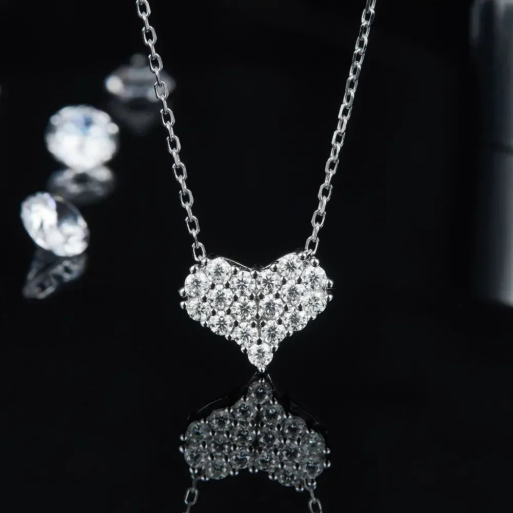 Sterling Silver Moissanite Heart Necklace - Daily Shine Velanci