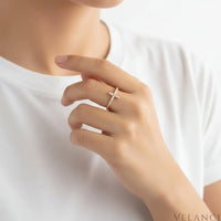 Cross Ring Giulia - Sterling Rose Gold Plated Pave Zircon Velanci