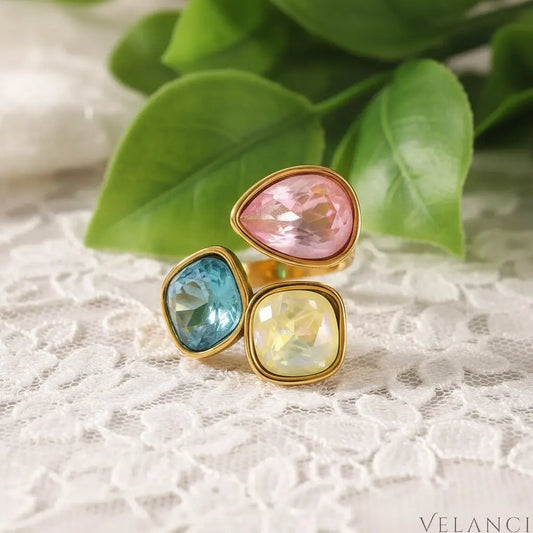 Triple Rhinestone Ring Alessia - Sparkling Bypass Design Women's Ring Velanci