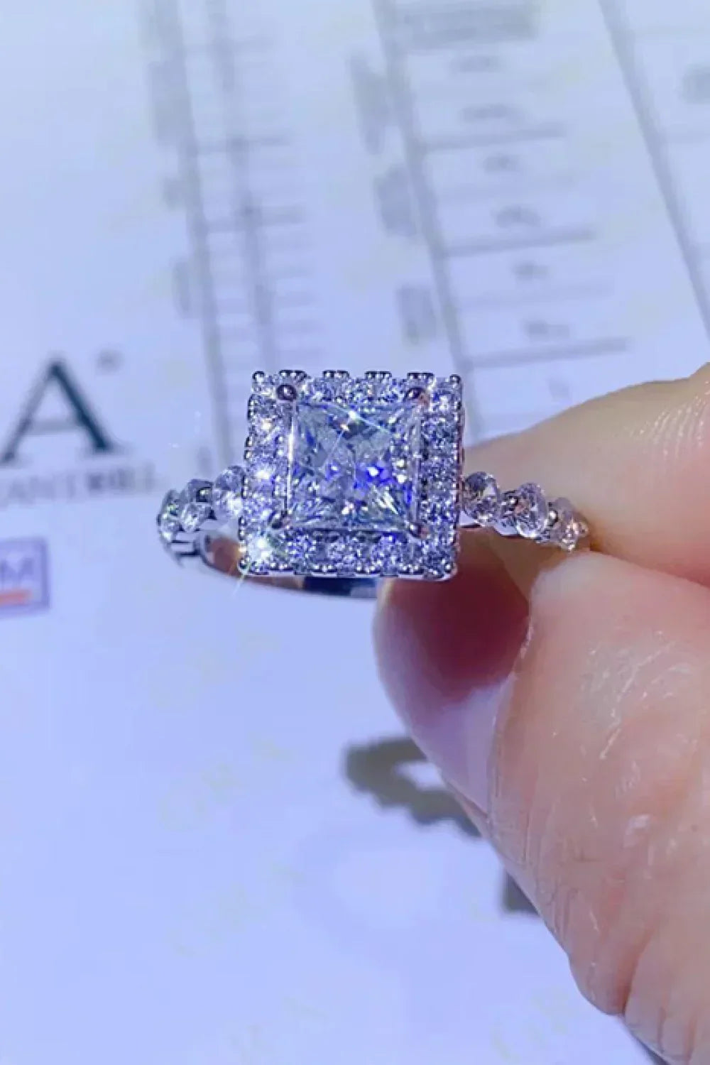 Ring Giulia - 1 Carat Moissanite Square Sterling Silver Women's Ring Velanci