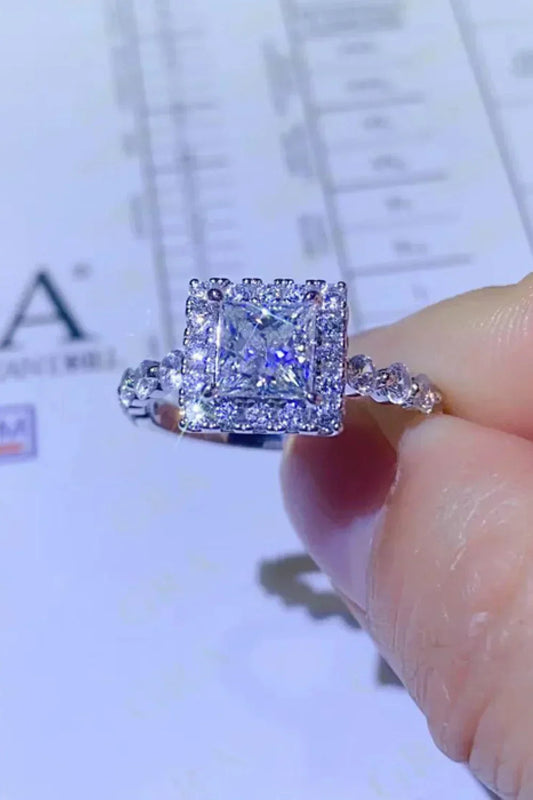 Ring Giulia - 1 Carat Moissanite Square Sterling Silver Women's Ring Velanci