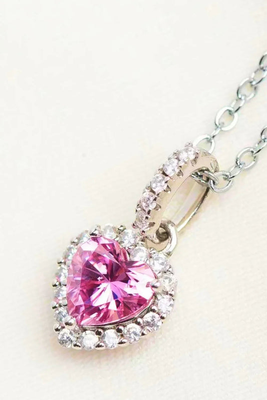 Pink Moissanite Heart Pendant Necklace Sterling Silver Velanci
