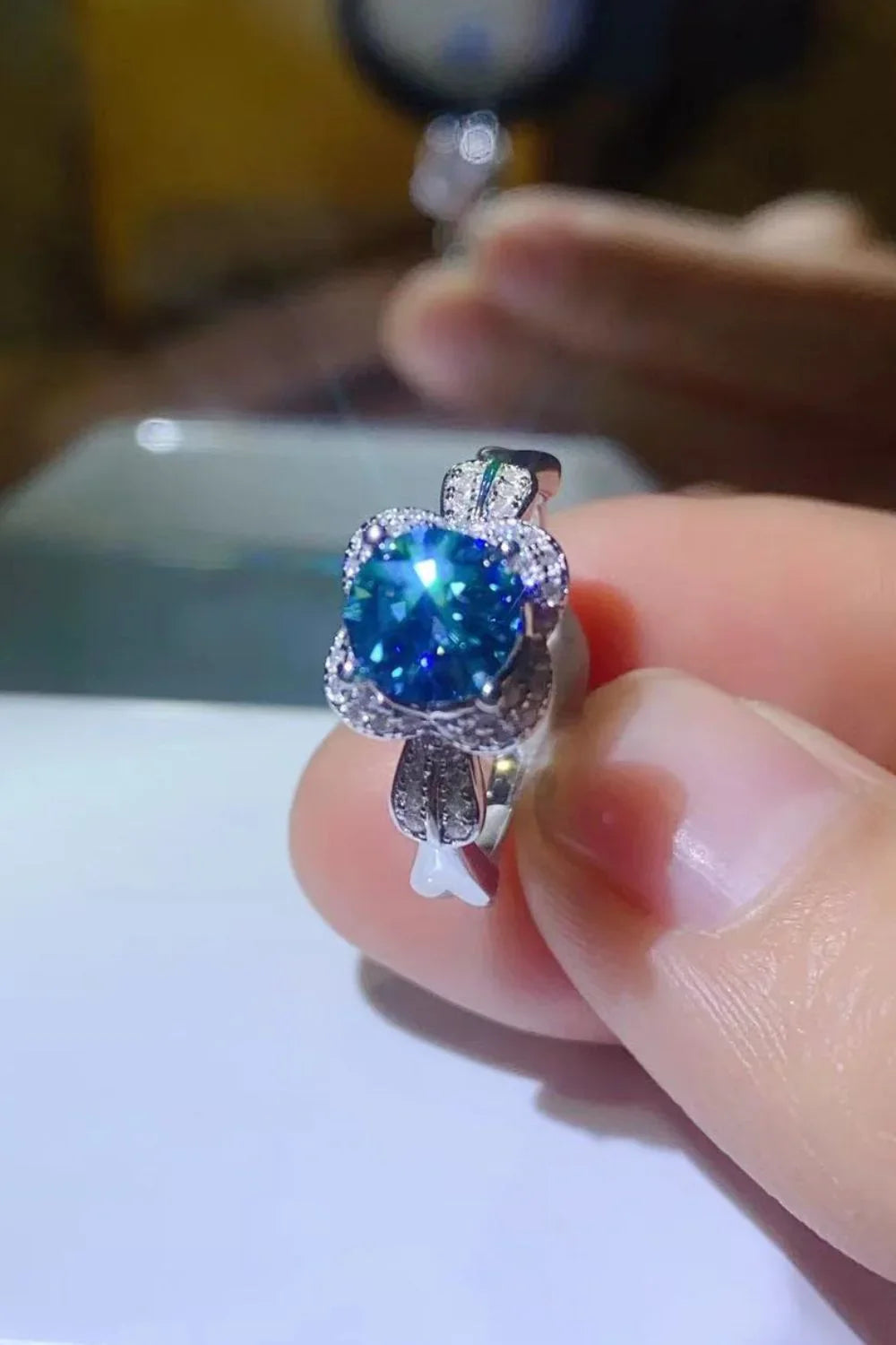 1 Carat Moissanite Sterling Silver Ring Giovanna - Blue Halo Women's Ring Velanci