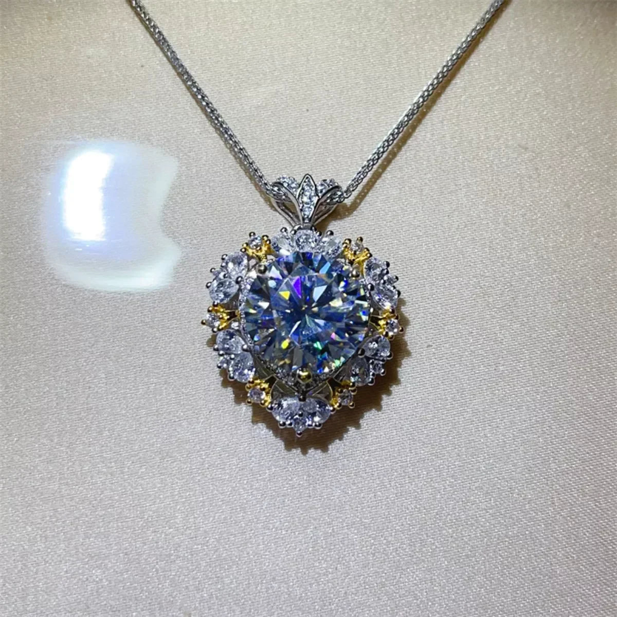 5 Carat Moissanite Necklace Platinum-Plated Sterling Silver Velanci