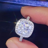 3ct Moissanite Sterling Silver Square Ring Isabella - Halo Women's Ring Velanci