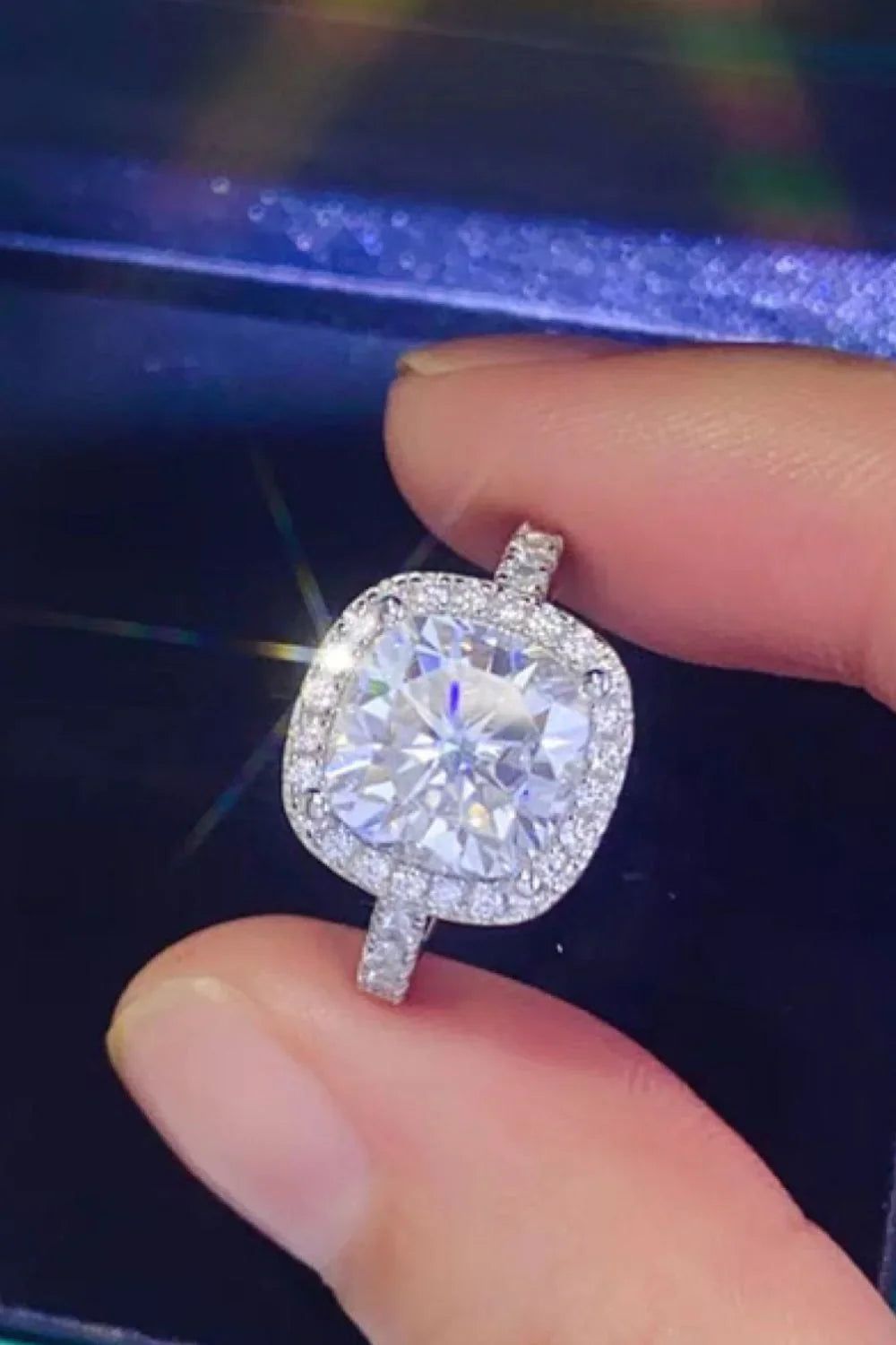 3ct Moissanite Sterling Silver Square Ring Isabella - Halo Women's Ring Velanci