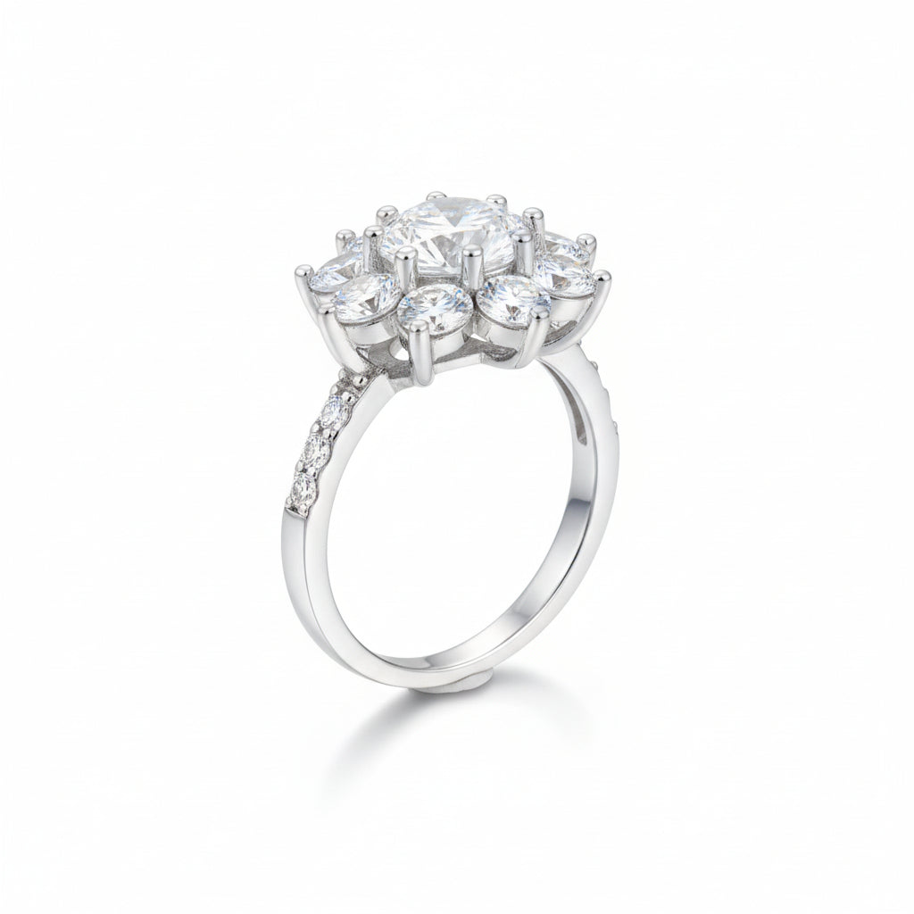1 Carat Moissanite Flower Ring Sofia - Petal Halo Shine Women's Ring Velanci