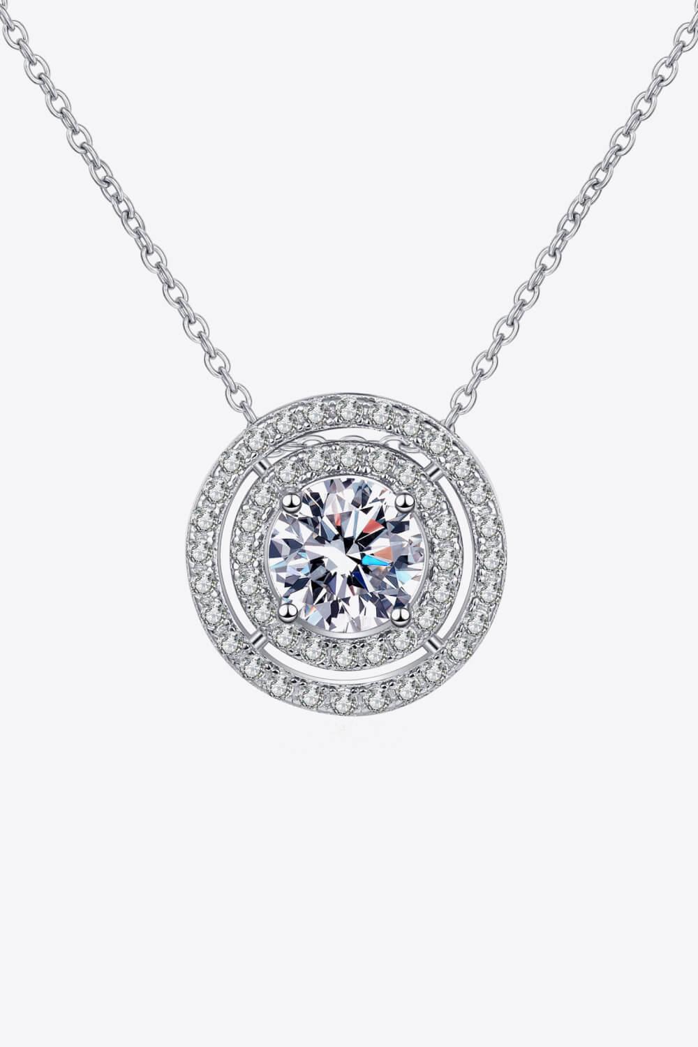 Rhodium Plated Moissanite Round Pendant Necklace - 0.5ct Velanci