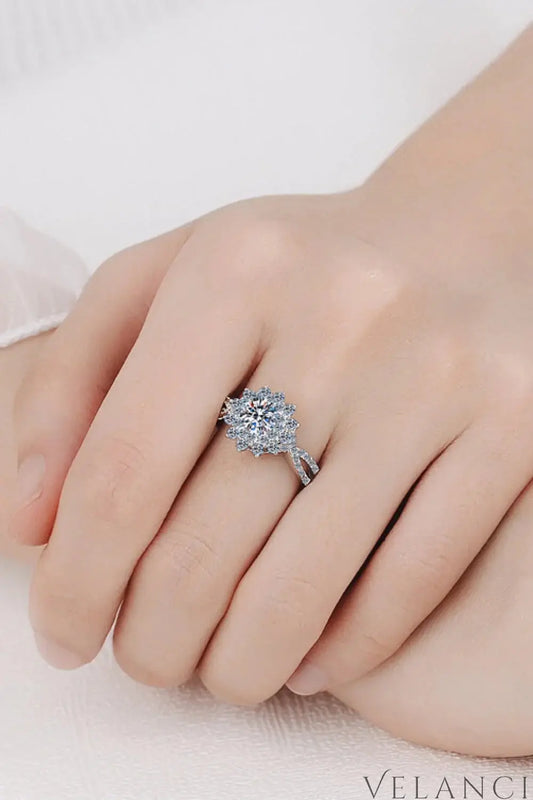 Moissanite Flower-Shape Split Shank Ring Giovanna - 0.5ct Women's Ring Velanci