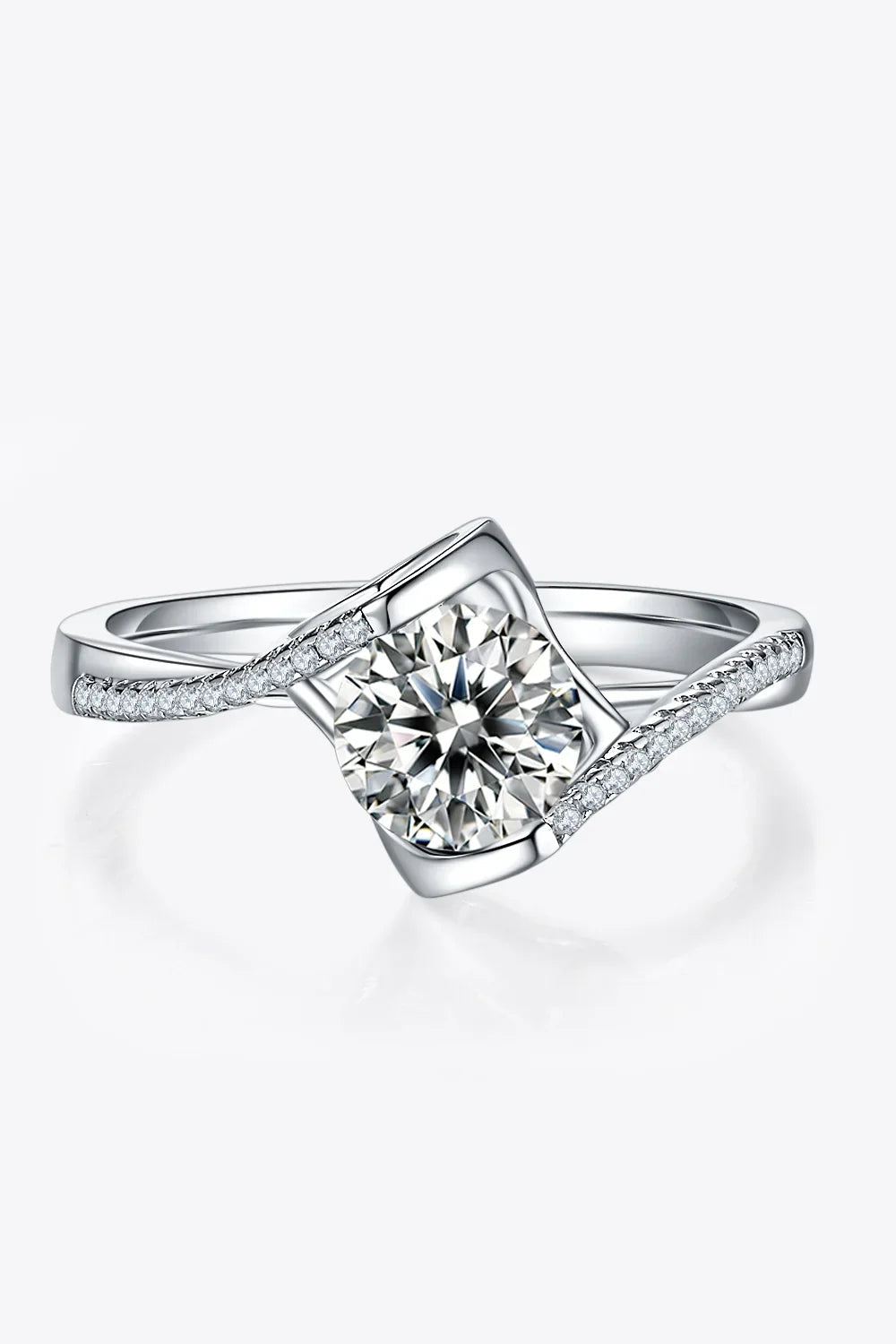 Ring Alessia - 1 Carat Moissanite Sterling Silver Twist Women's Ring Velanci
