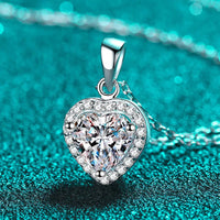 Heart Necklace - Sterling Silver 1 Carat Moissanite Halo Velanci