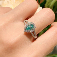 Ring Elena Teal Moissanite Halo - 1 Carat SterlingSilver Women's Ring Velanci