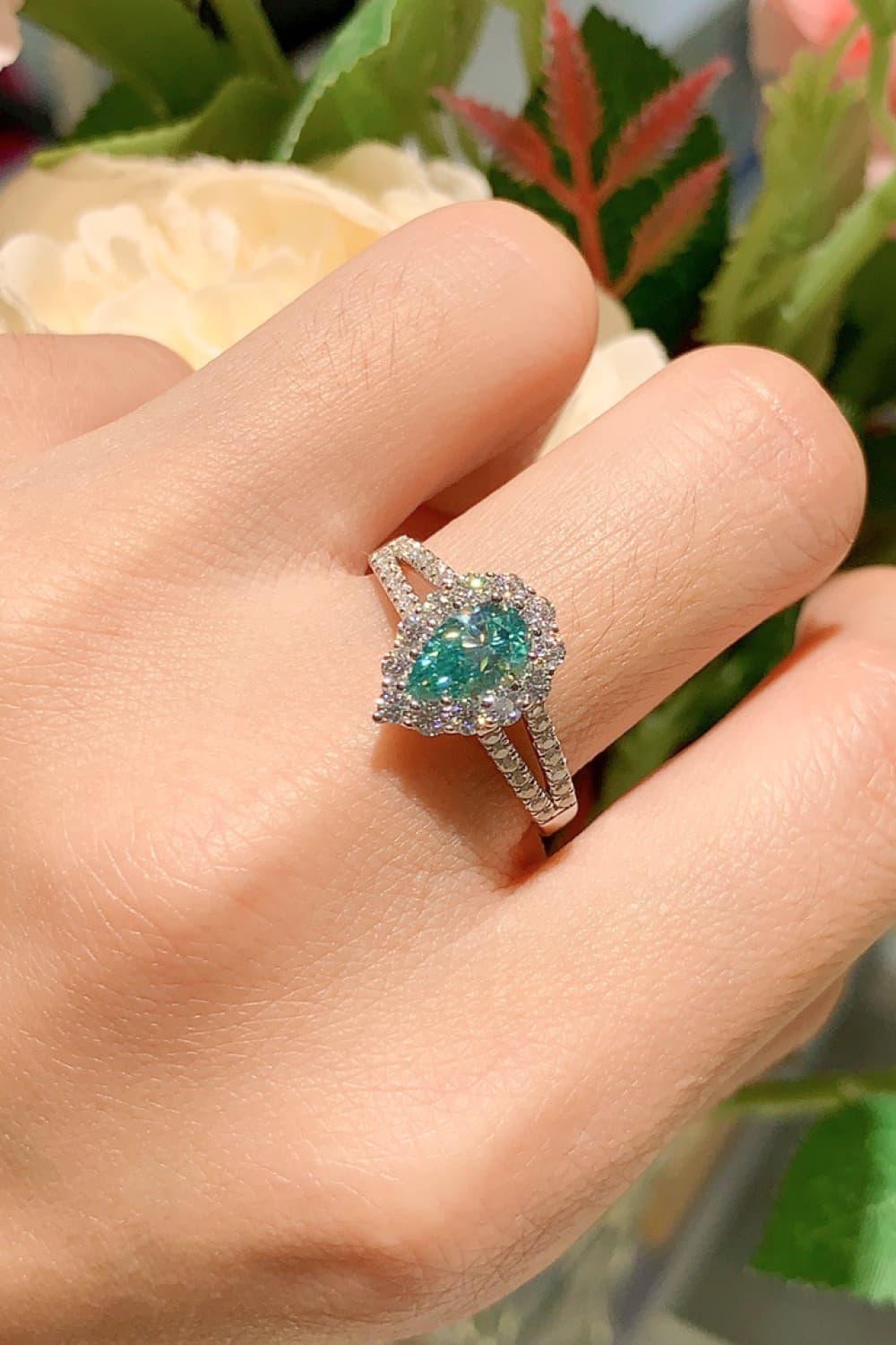 Ring Elena Teal Moissanite Halo - 1 Carat SterlingSilver Women's Ring Velanci