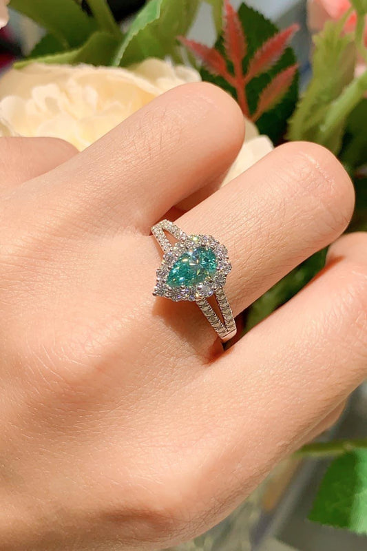 Ring Elena Teal Moissanite Halo - 1 Carat SterlingSilver Women's Ring Velanci