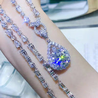 Platinum-Plated Moissanite Teardrop Pendant Necklace Velanci