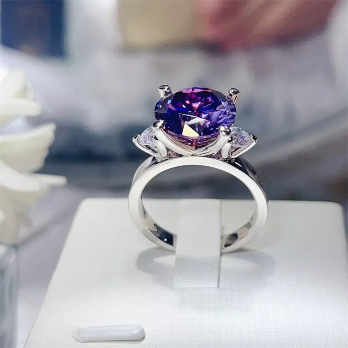 Ring Giulia - 5 Carat Purple Moissanite Sterling Silver Women's Ring Velanci