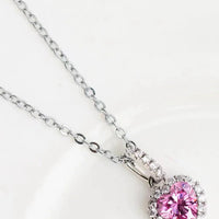 Pink Moissanite Heart Pendant Necklace Sterling Silver Velanci