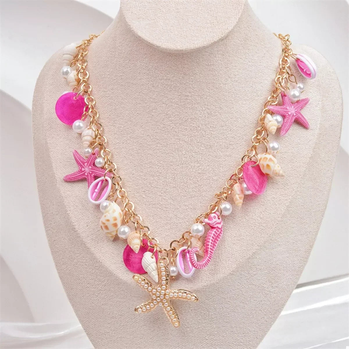 Shell Starfish Ocean Charm Necklace - Adjustable Chain Velanci
