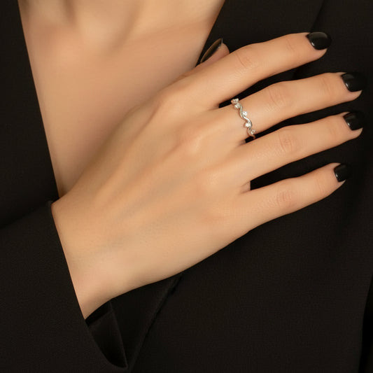 Zircon Wave Ring Giulia - 18K Rose Gold PlatedFinish