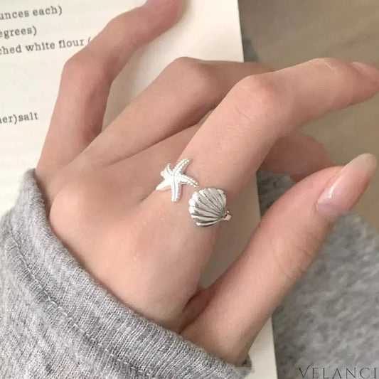 Sterling Silver Starfish Open Ring Giulia - Coastal Charm Women's Ring Velanci