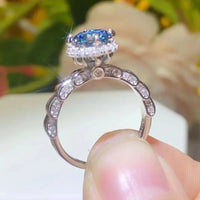 Sterling Silver 1Ct Moissanite Ring Giulia - Halo Spark Women's Ring Velanci