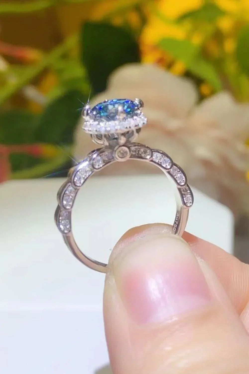 Sterling Silver 1Ct Moissanite Ring Giulia - Halo Spark Women's Ring Velanci