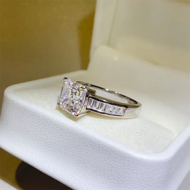 3Ct Moissanite Ring Elena - Square Cut Silver Shine Women's Ring Velanci