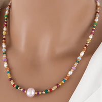 Coastal Bead Necklace - Multicolor Beads, Pearls, Crystals Velanci