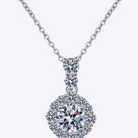 1 Carat Moissanite Sterling Silver Necklace - Halo Pendant Velanci