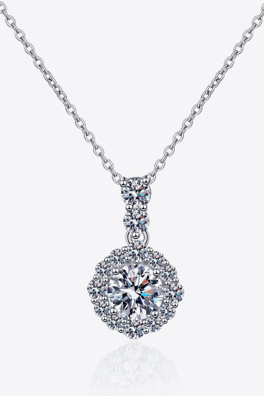 1 Carat Moissanite Sterling Silver Necklace - Halo Pendant Velanci