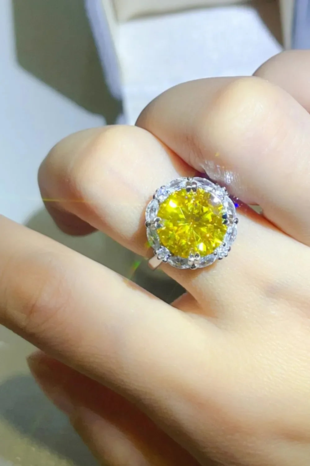 Ring Isabella - 5 Carat Yellow Moissanite Halo Sterling Women's Ring Velanci