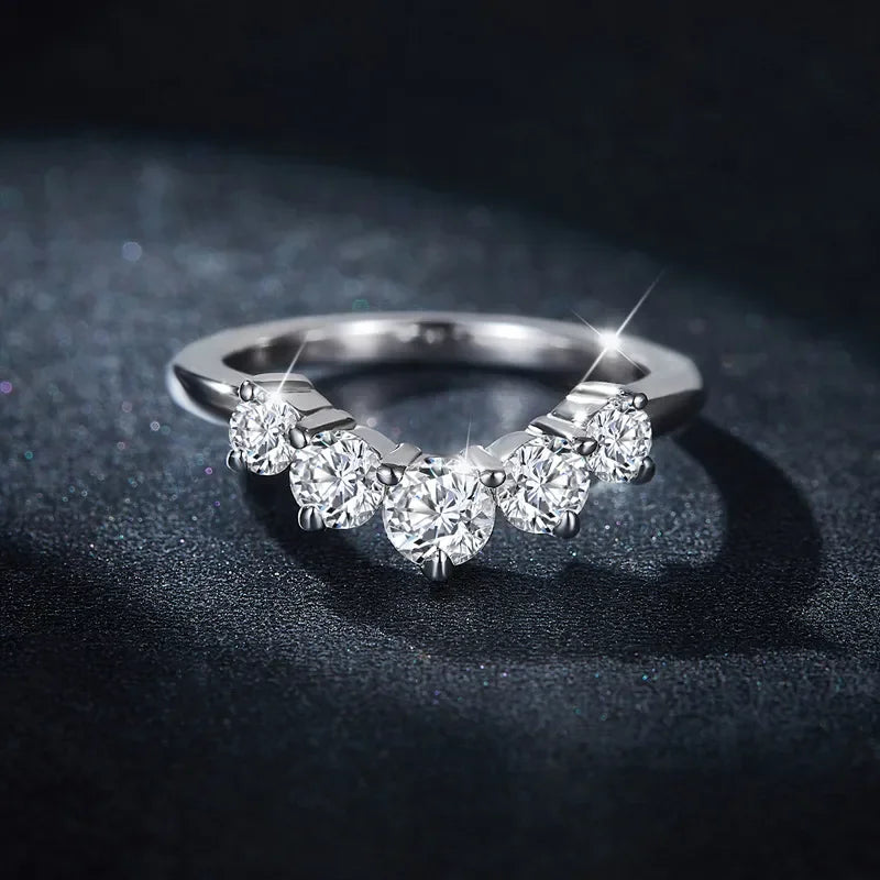 Inlaid Moissanite Ring Ariella - 0.9ct Coastal Sparkle Arc Women's Ring Velanci