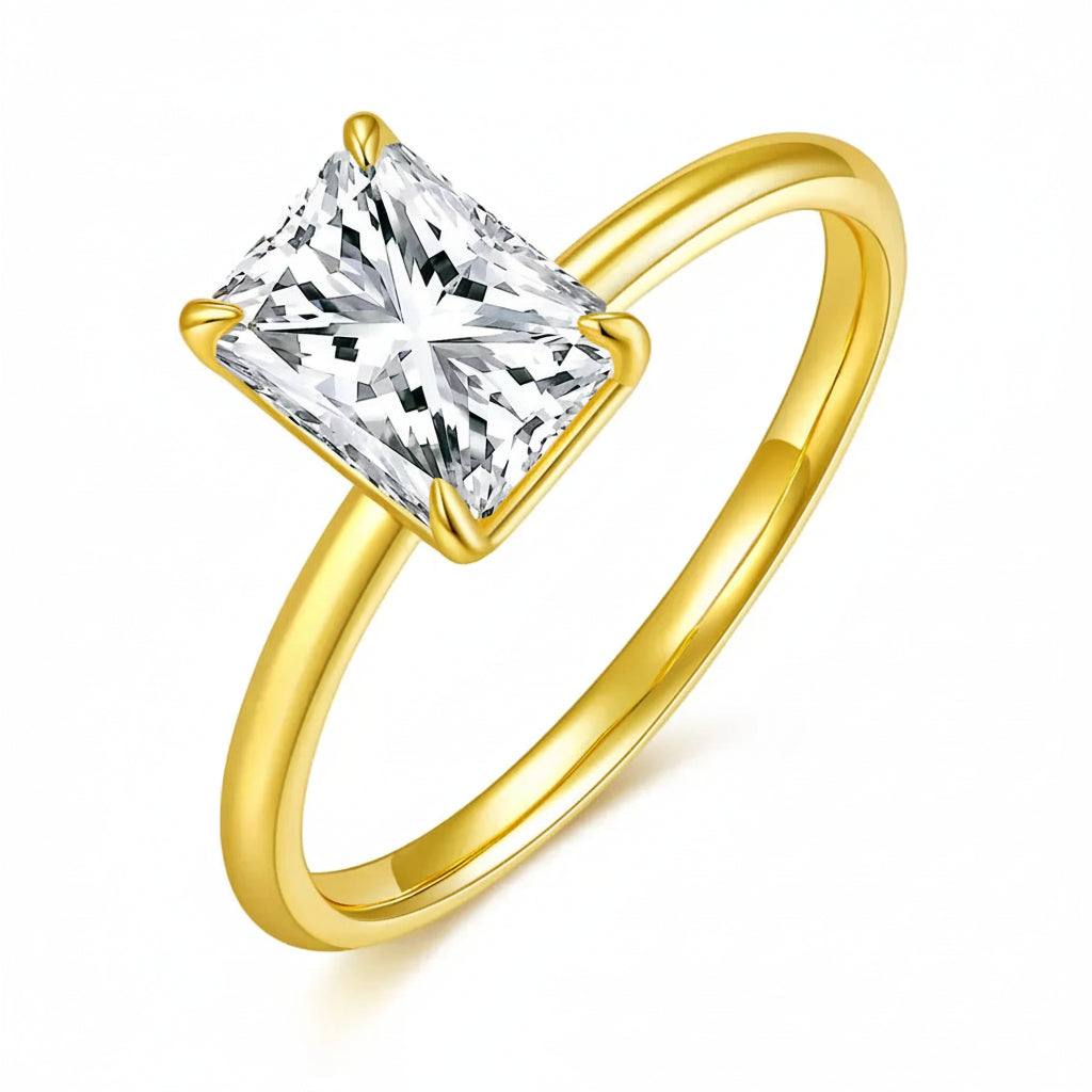 Ring Giulia - 2ct Moissanite Rect, 18K Gold-Plated Silver Women's Ring Velanci